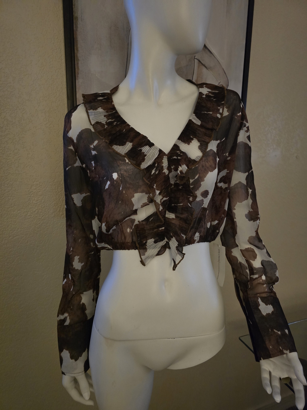 Live 4 Truth Brown & Cream Sheer Ruffle V-Neck Blouse